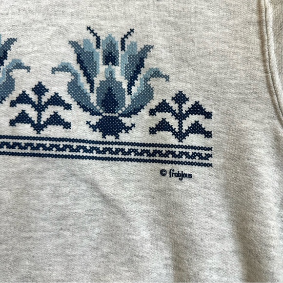 Collared Cross Stitch Embroidered Printed Sweatshirt S - Picture 6 of 9